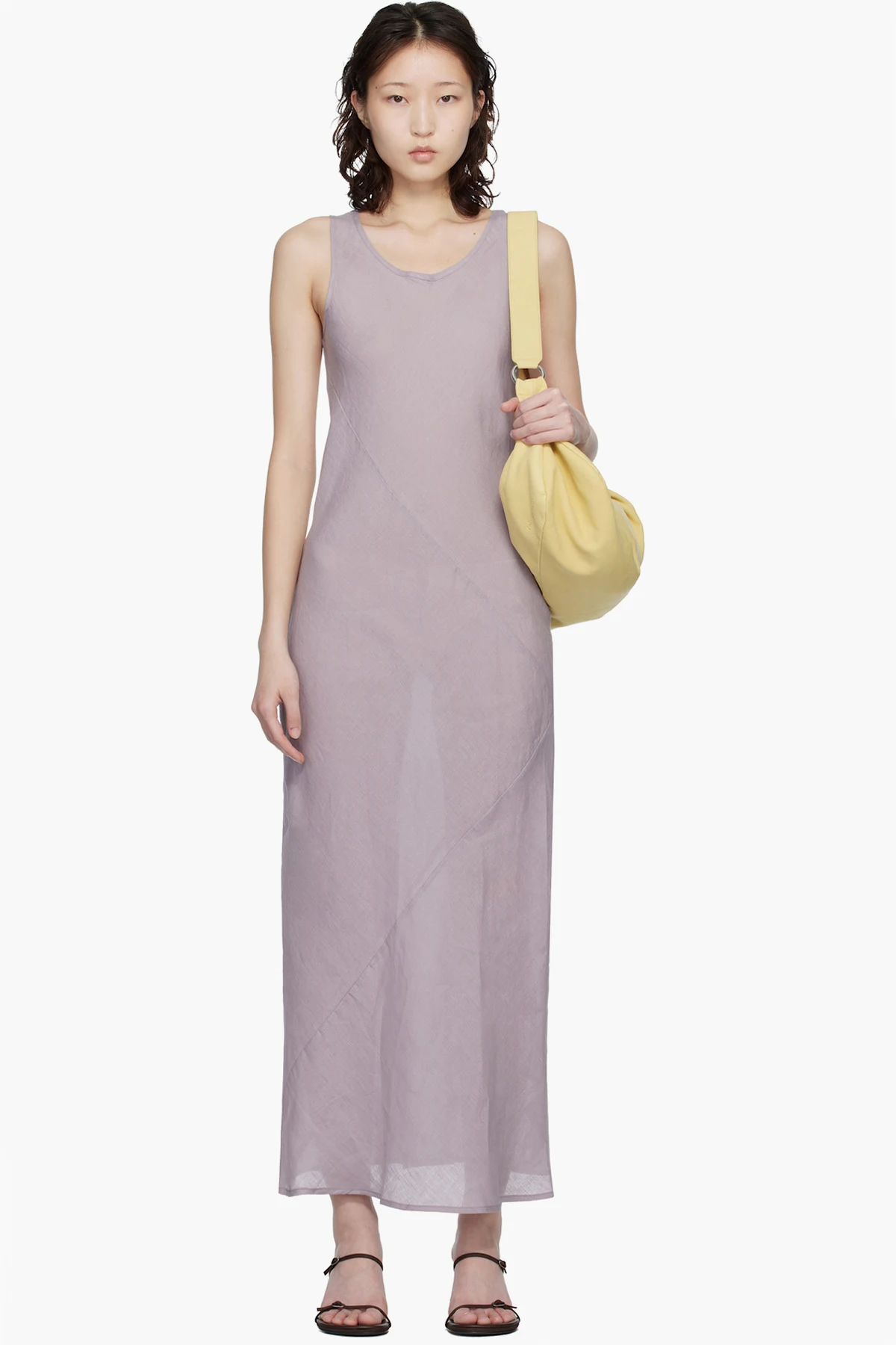 Purple Fine Linen Larva Midi Dress