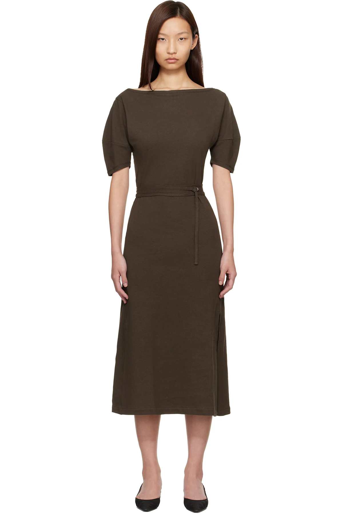 Brown Off Shoulder Midi Dress