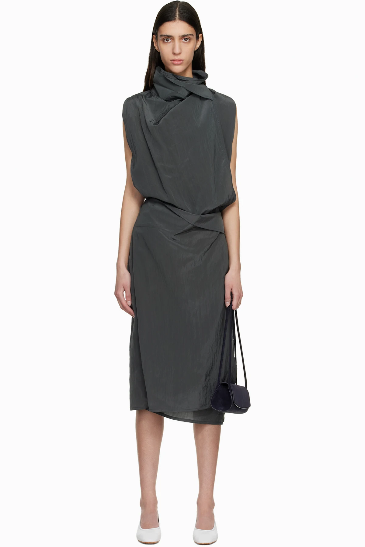 Black Celia Wrap Midi Dress