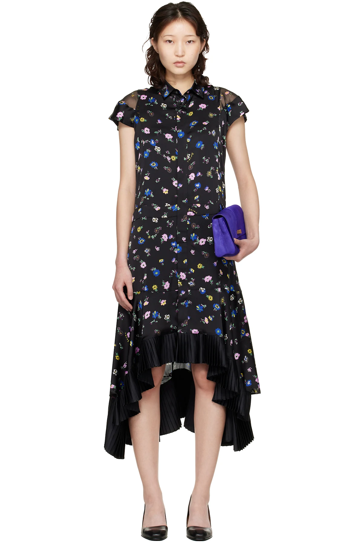 Black Floral Printed Midi Dress