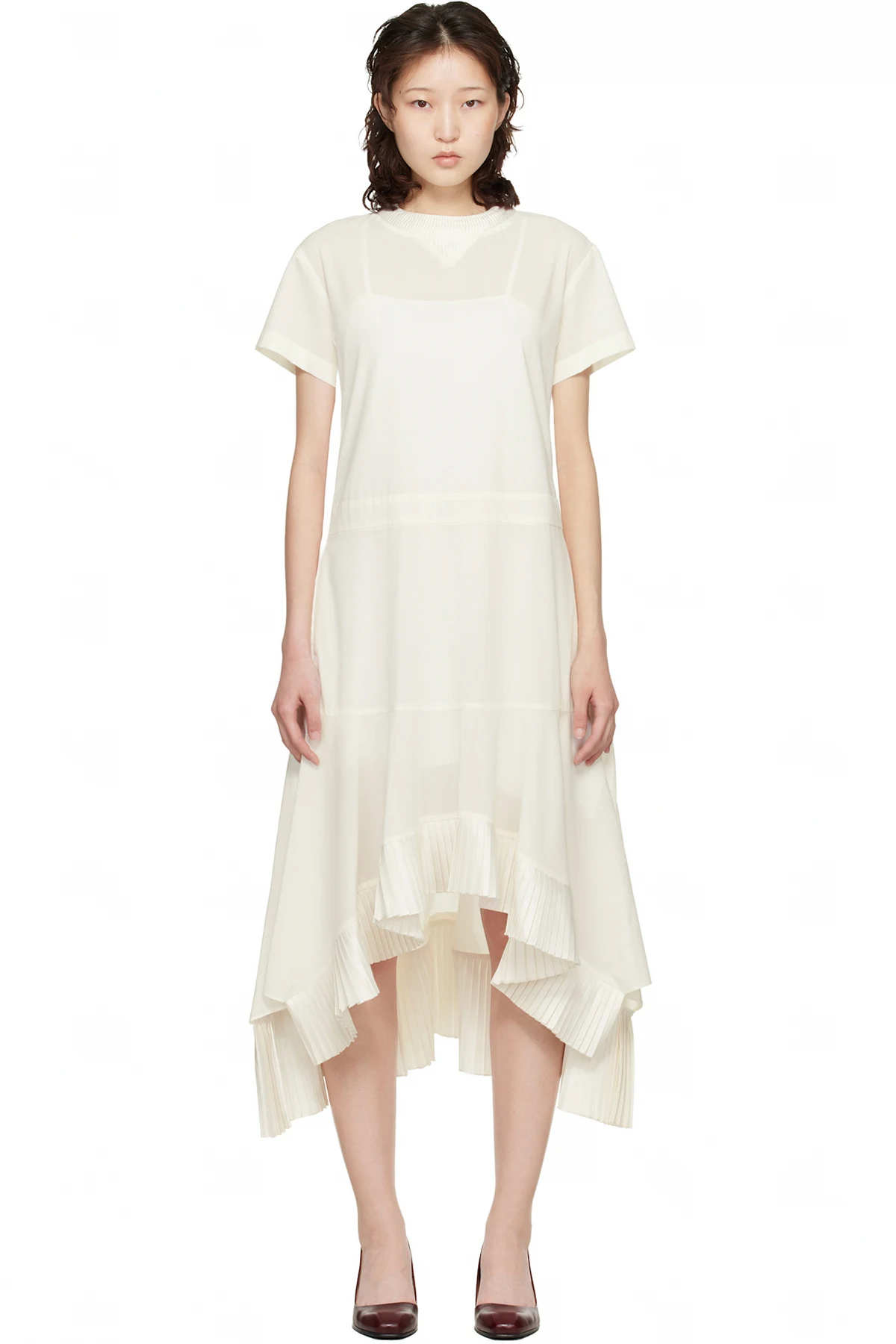 Off-White Cotton Broadcloth Midi Dress