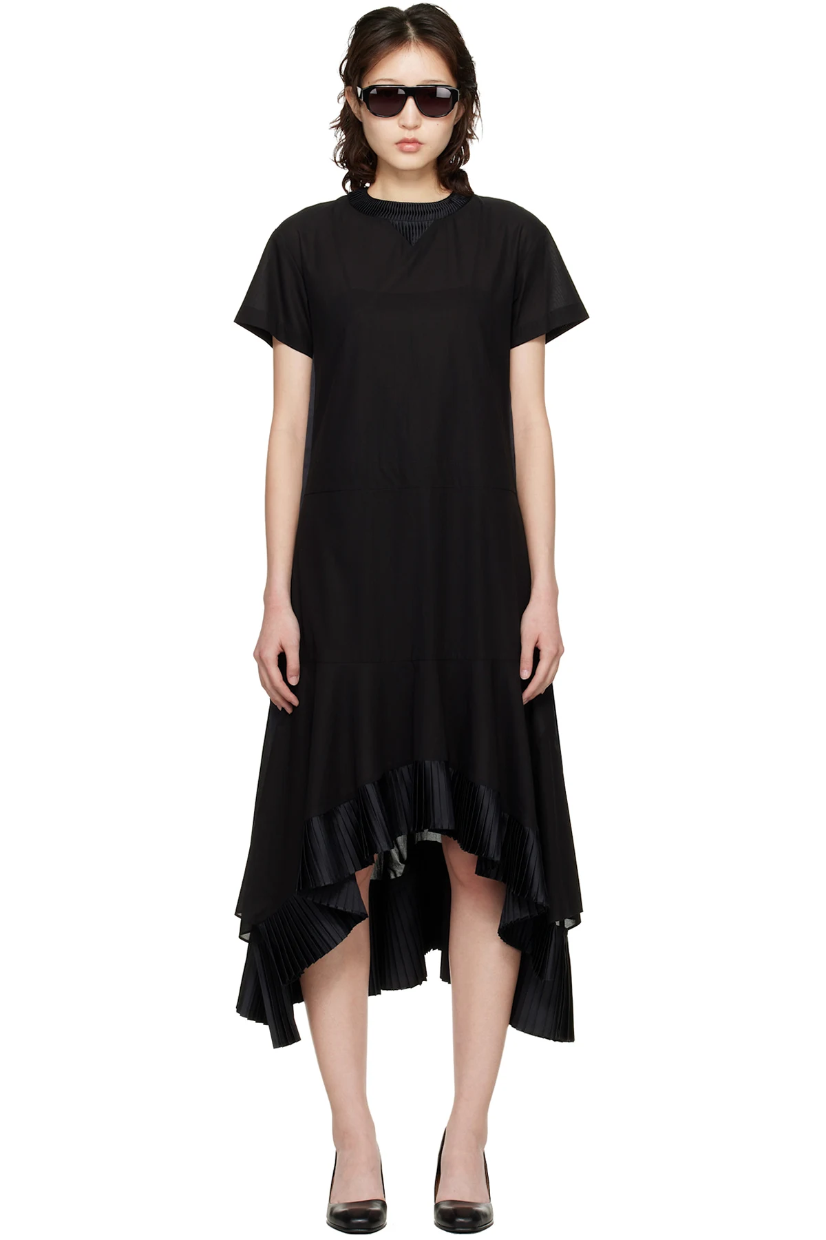 Black Cotton Broadcloth Midi Dress