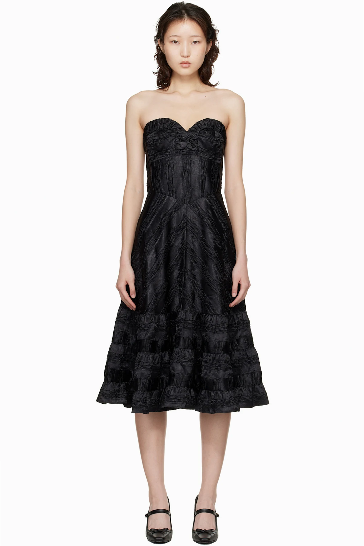 Black Strapless Sweetheart Midi Dress