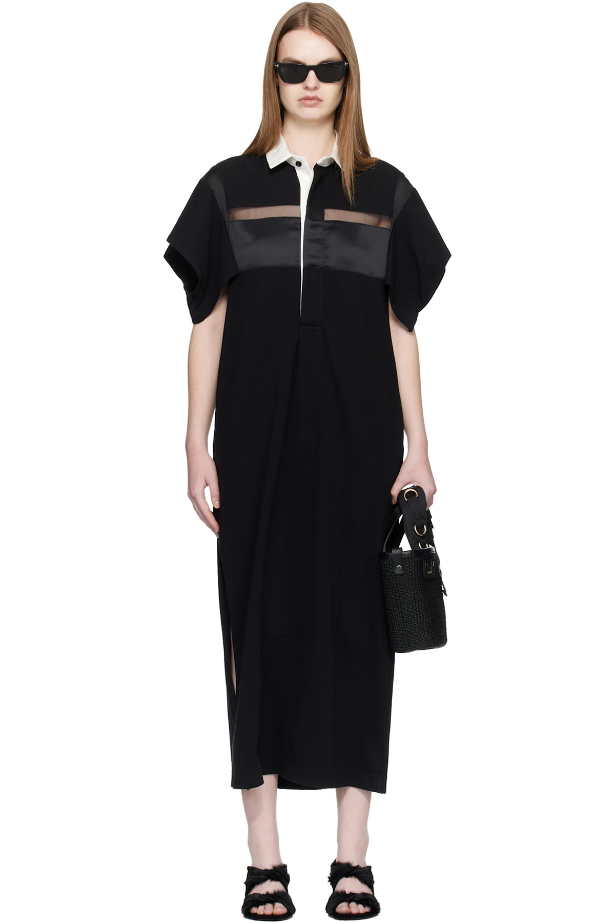 Black Cotton Jersey Midi Dress