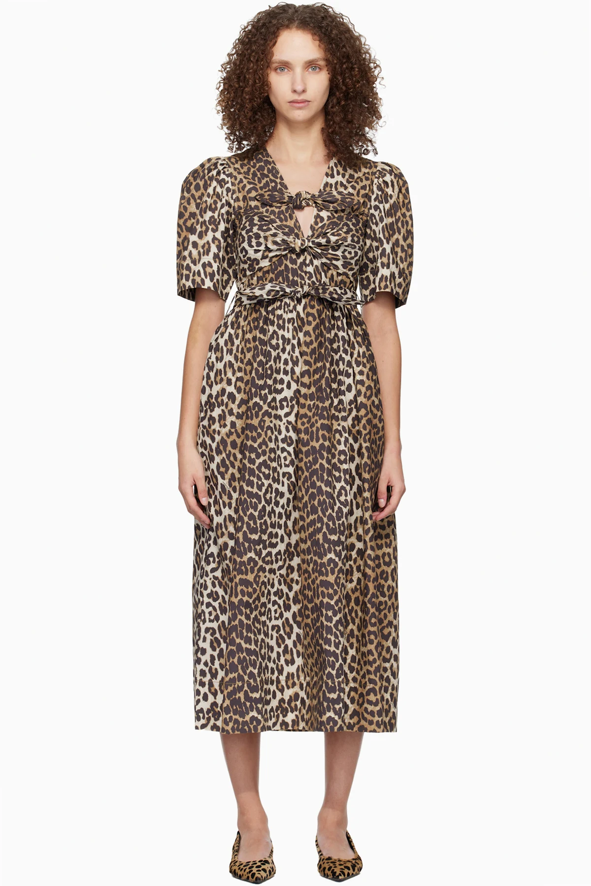Brown & Black Leopard Printed Cotton Midi Dress
