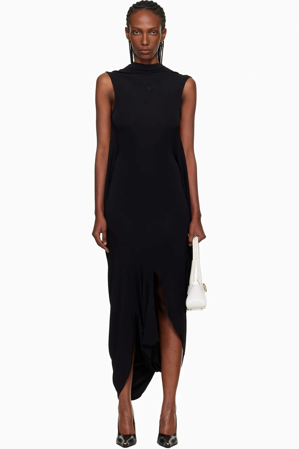 Black Draped Jersey Sleeveless Open-Back Maxi Dress