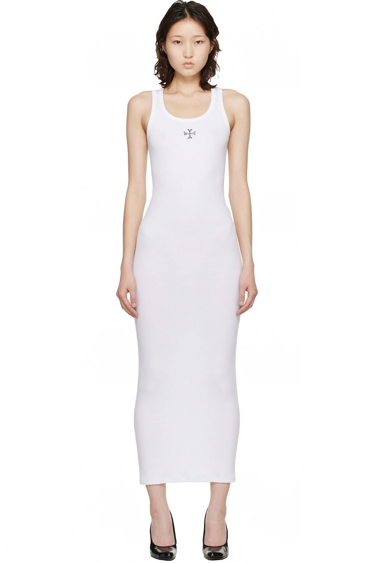 White Cross Logo Tank Top Midi Dress