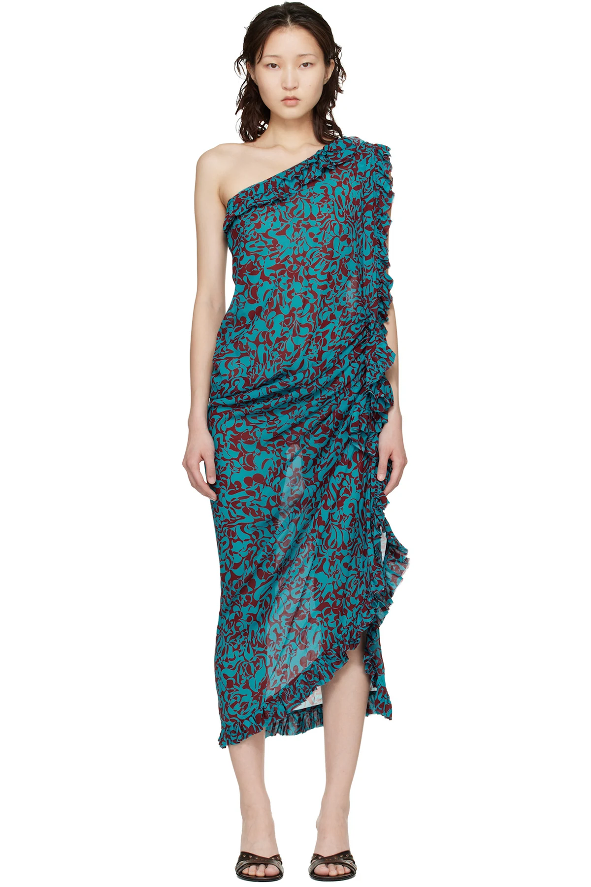 Blue & Burgundy Graphic Midi Dress