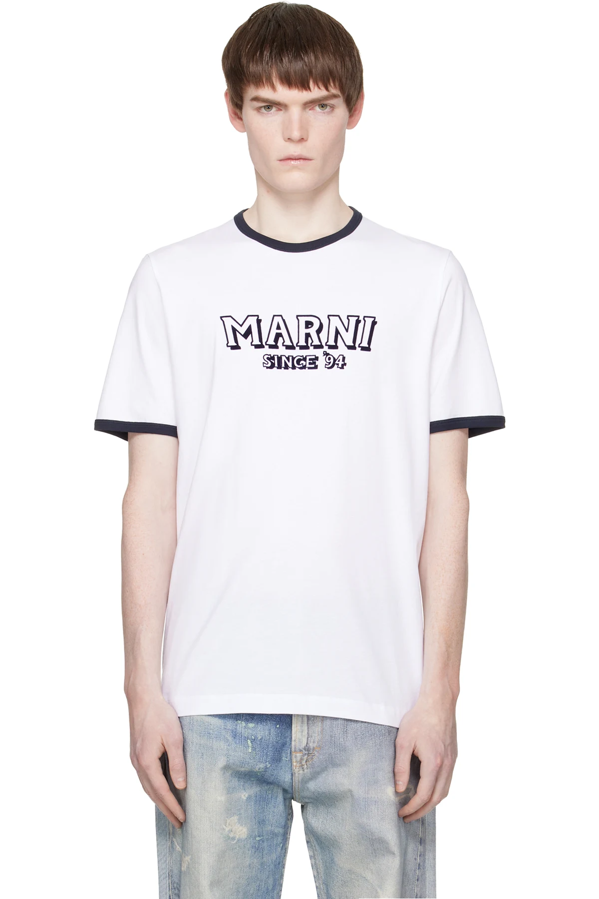 White Cotton Contrast Trims T-shirt