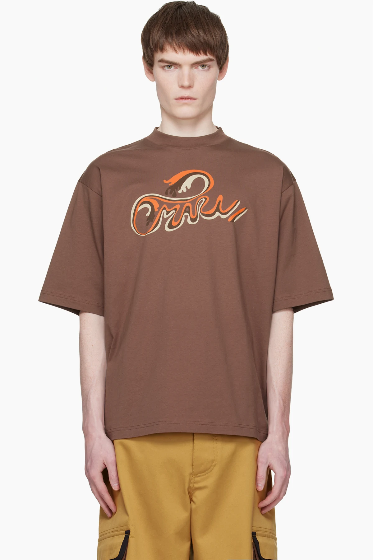 Brown Cotton 'Marni Wave Print' T-shirt