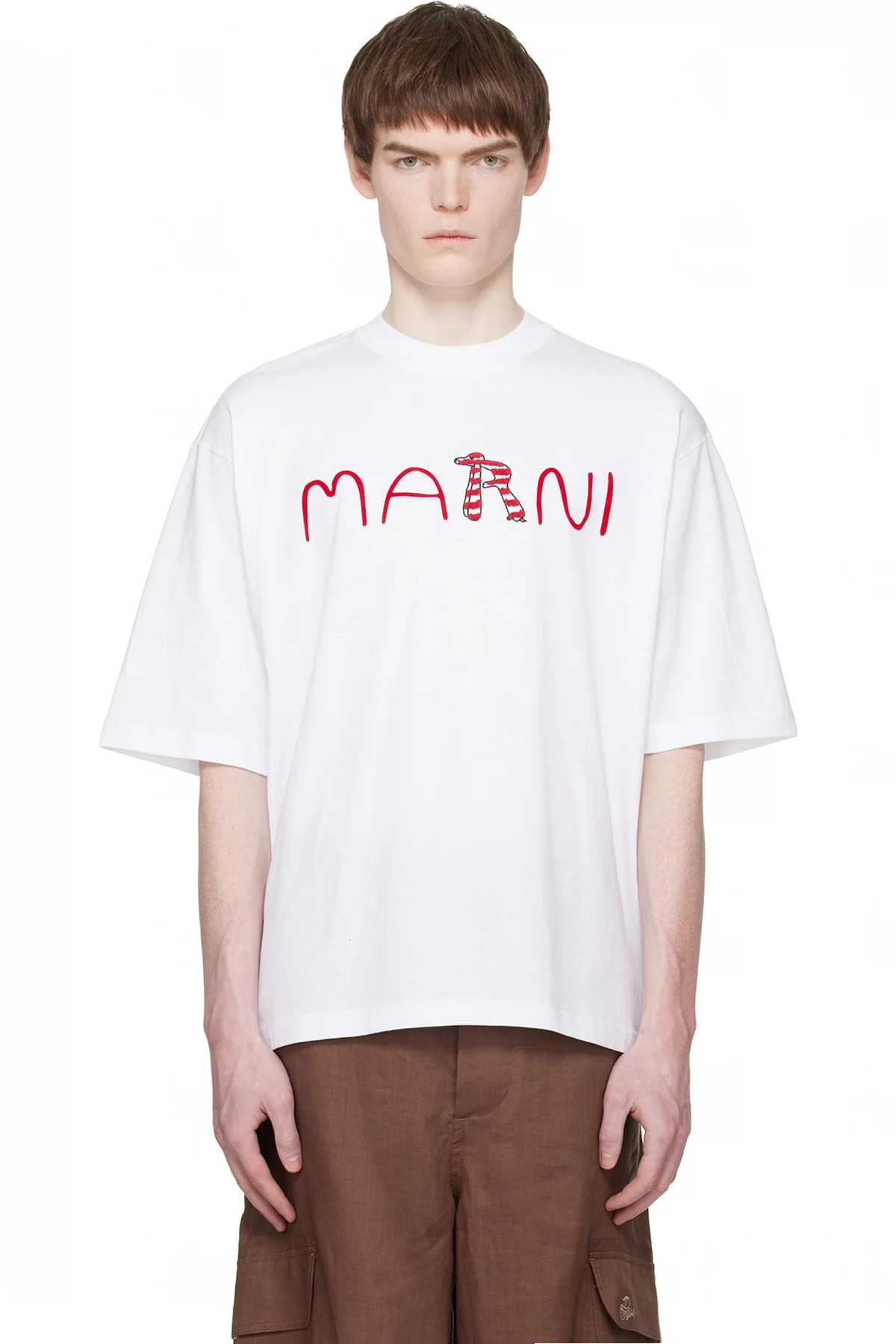 White Flocked 'Marni Animal Alphabet Logo' T-shirt