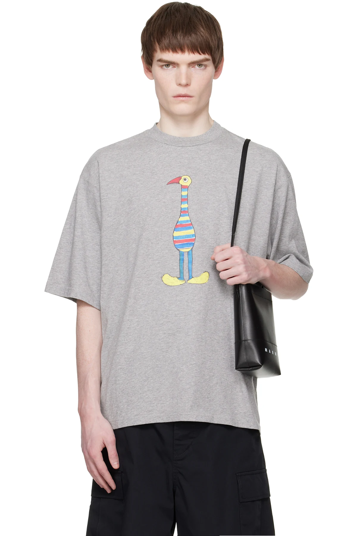 Gray Cotton 'Marni Animal Alphabet "I" Print' T-shirt
