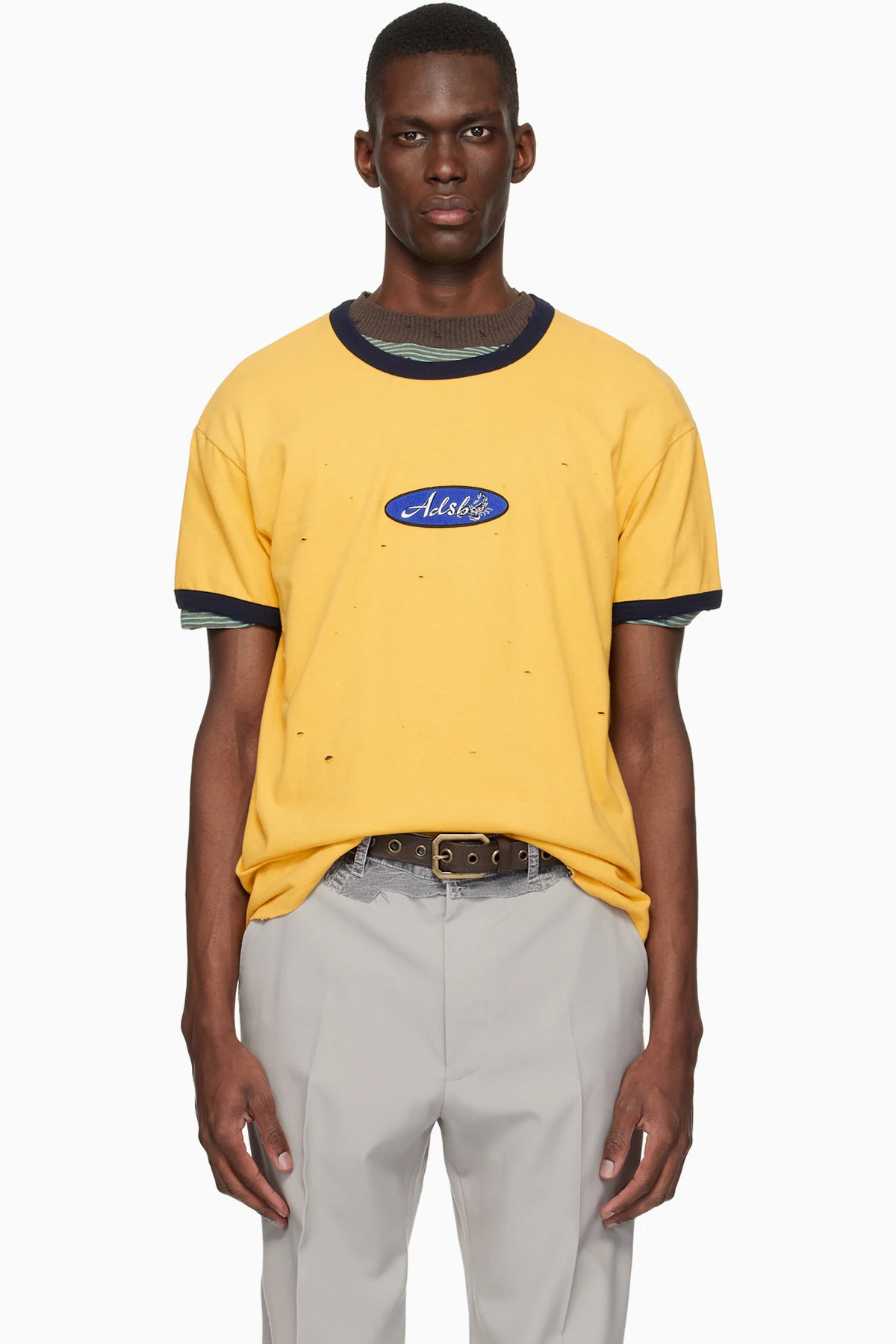 Yellow Essential 'ADSB' Logo Patch Ringer T-shirt