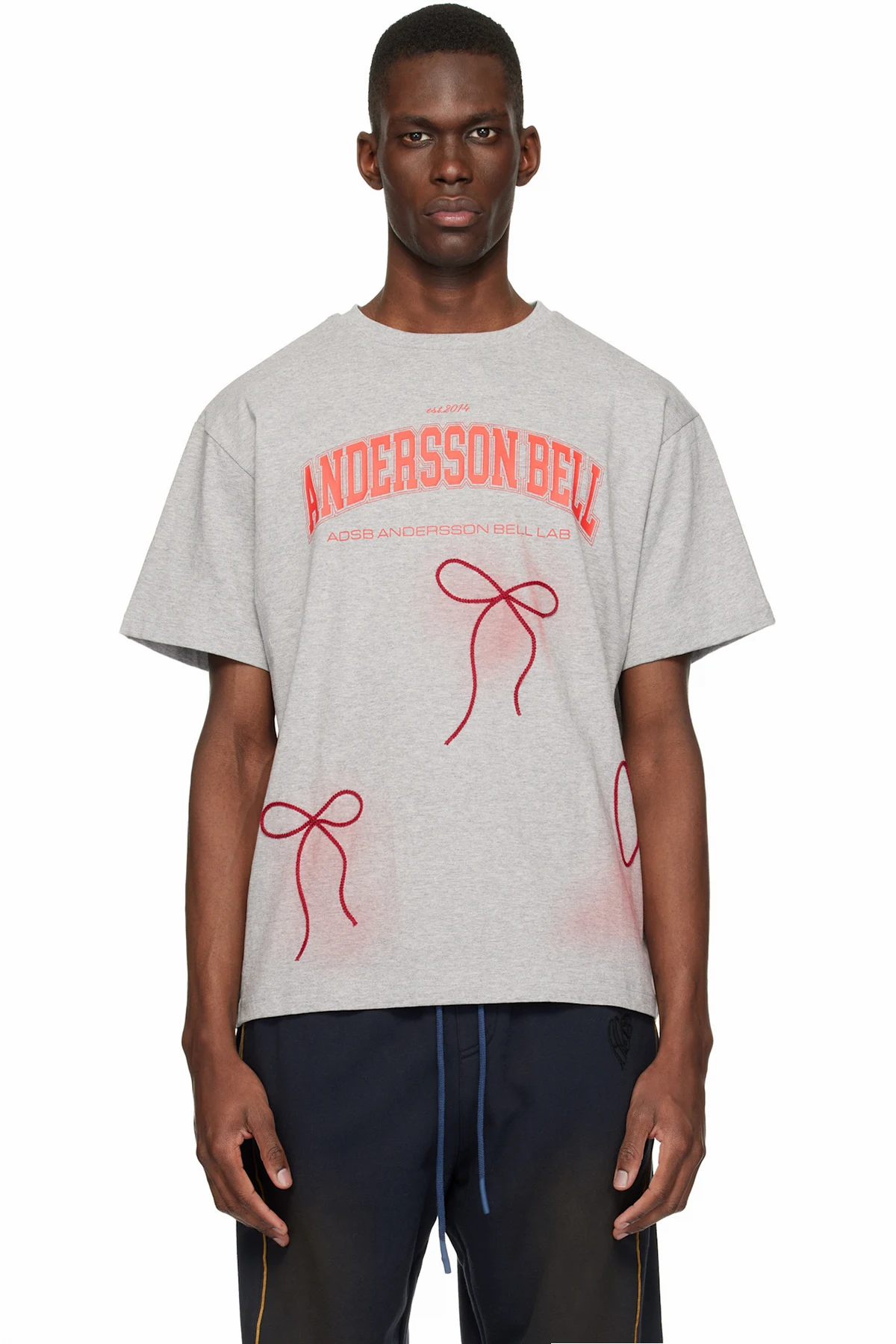 Gray Ribbon Embroidery Spray T-shirt