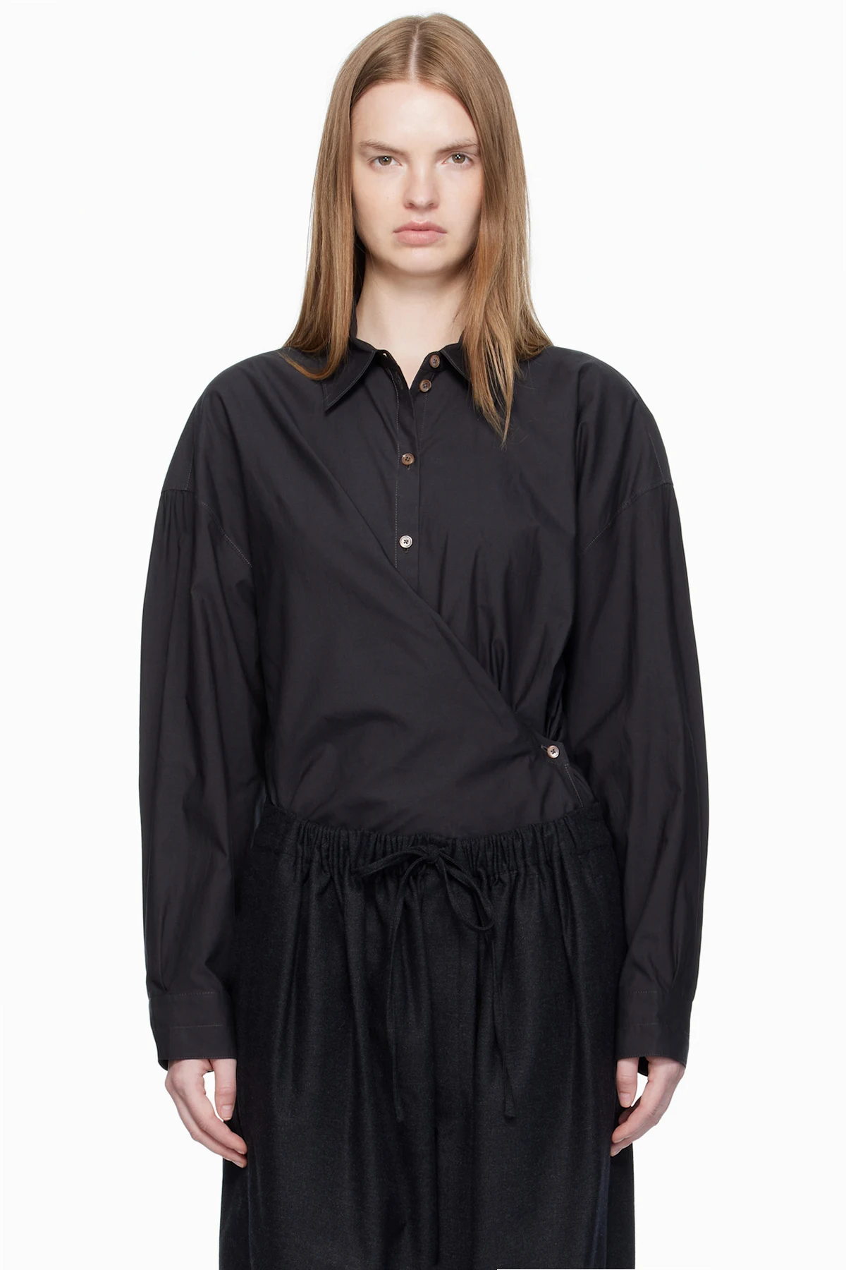 Black Straight Collar Twisted Shirt