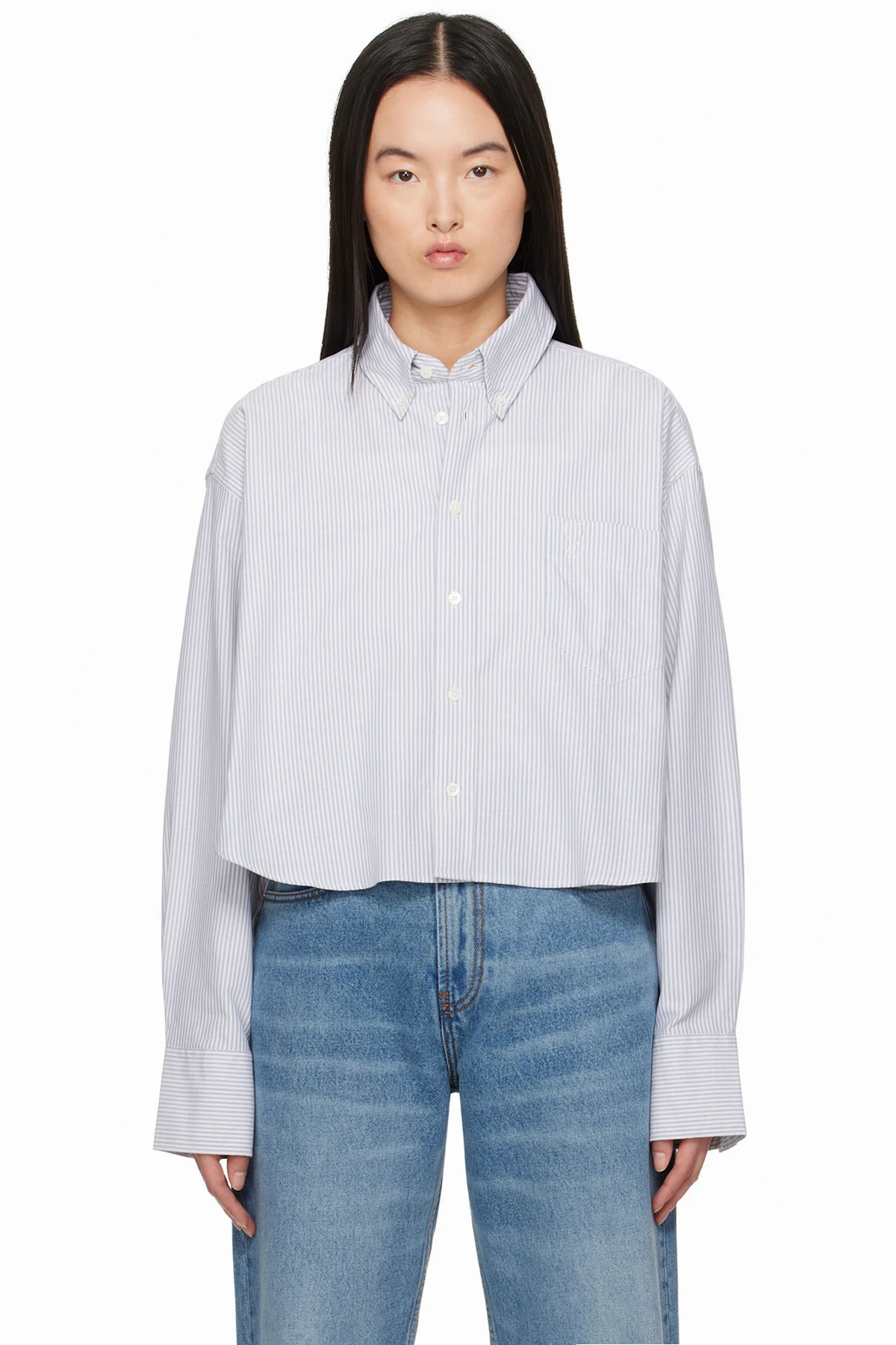 Blue & Off-White Cotton Cropped Oversized Shirt
