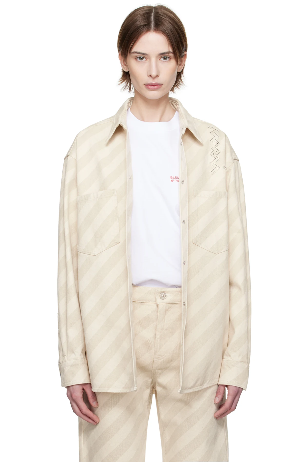 Beige Boxy Denim Shirt