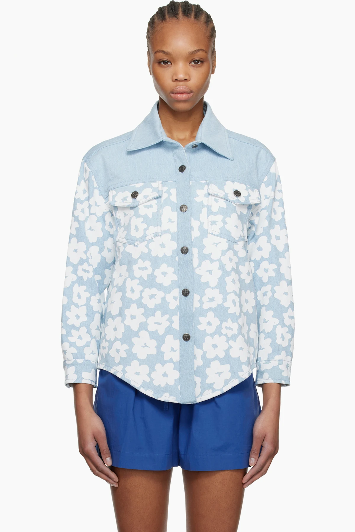 Blue Printed Denim Shirt