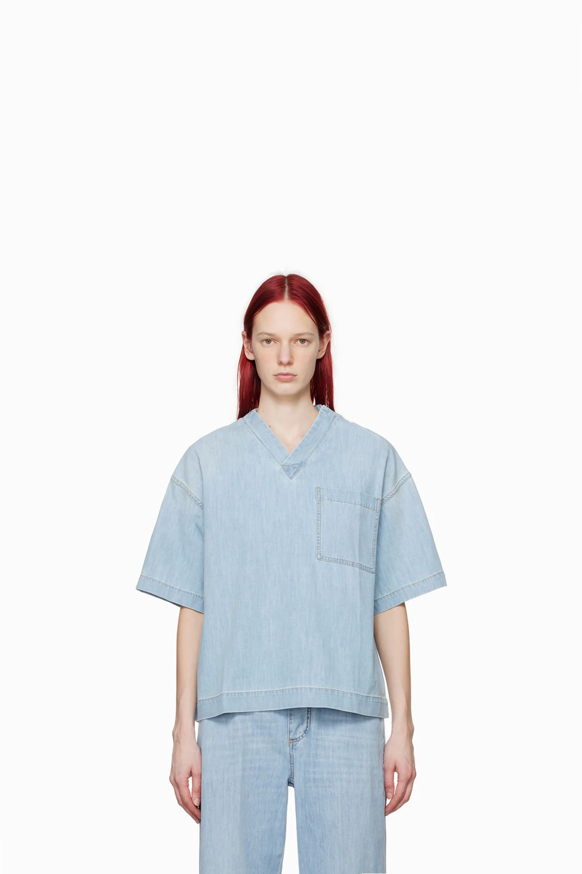 Blue Bleached Denim Shirt