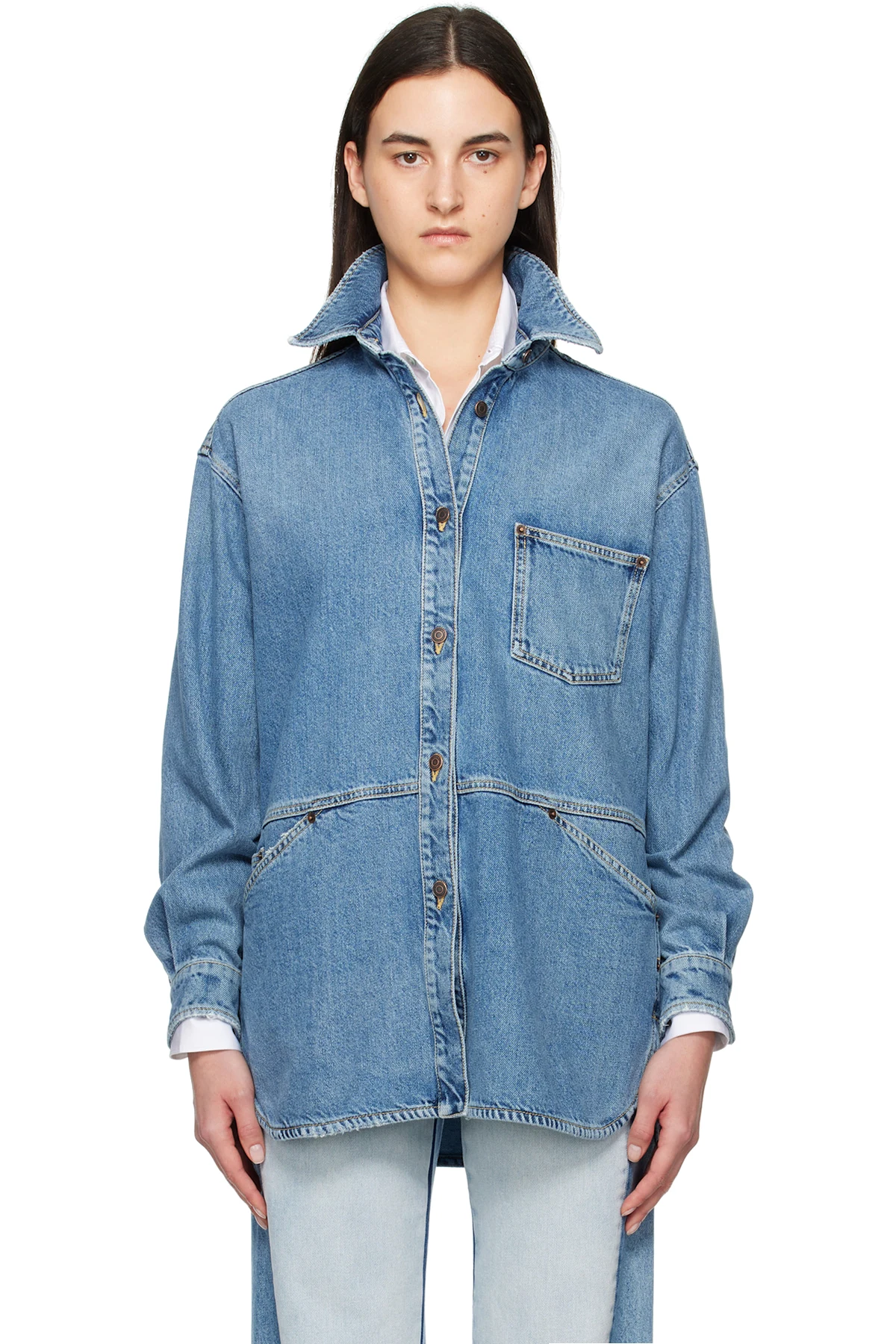 Blue Laurel Crown Emblem Denim Shirt