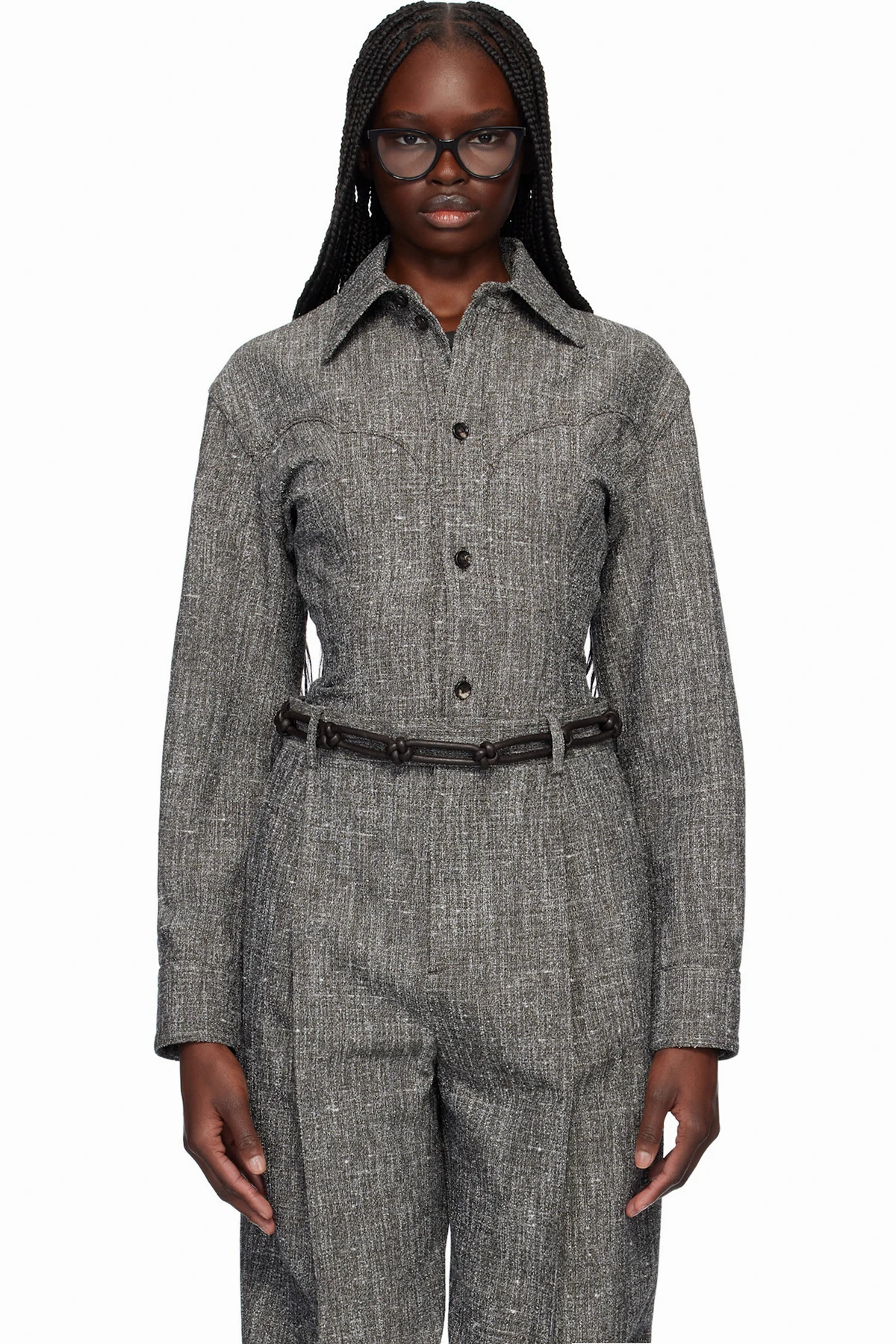 Gray Melange Viscose & Silk Shirt