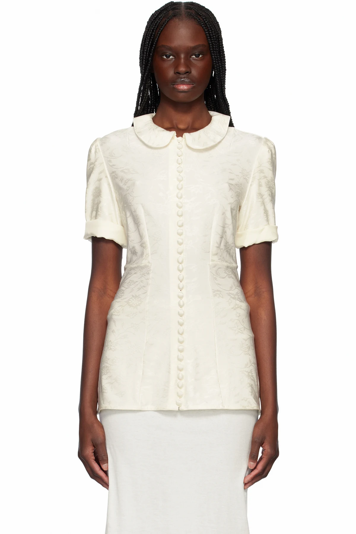 Off-White Fluid Viscose Flower Jacquard Shirt