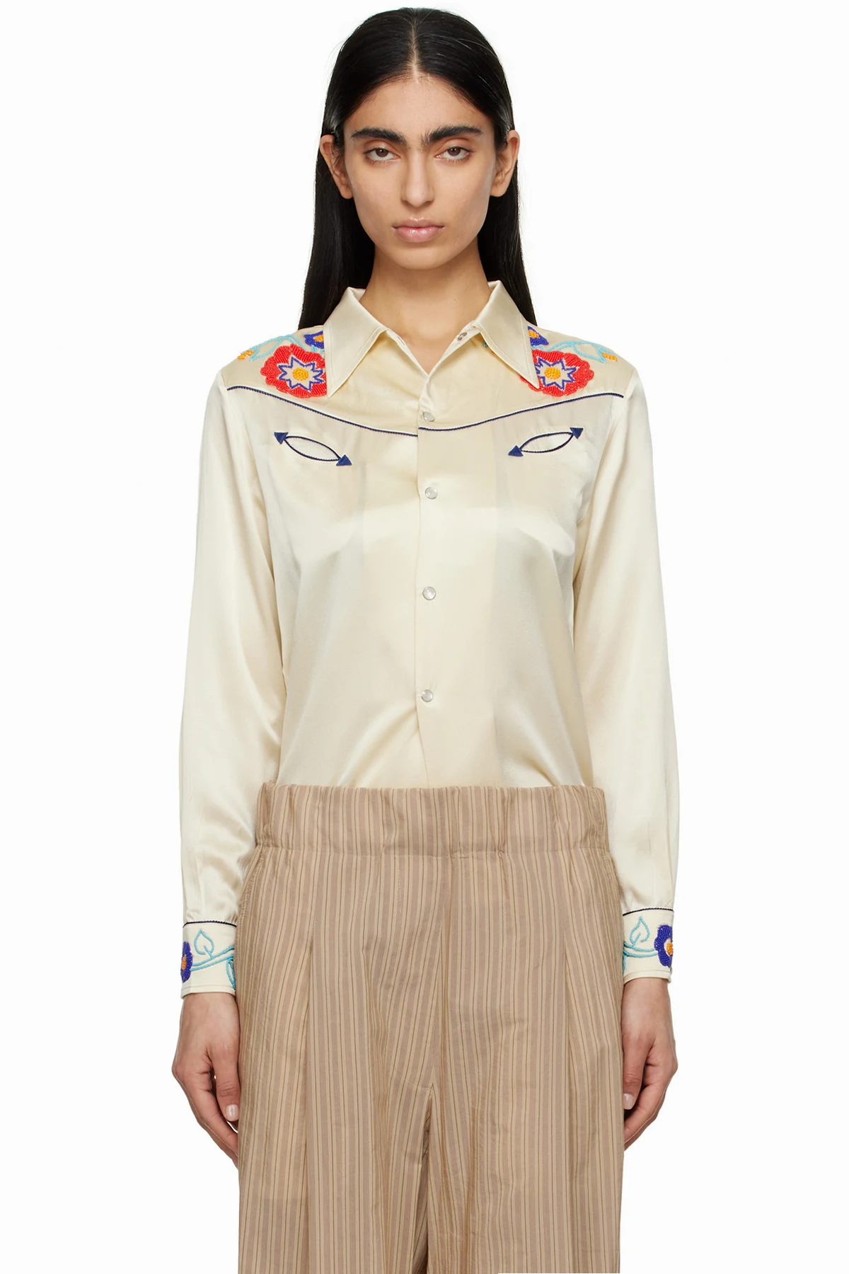Beige Garden Party Western Shirt