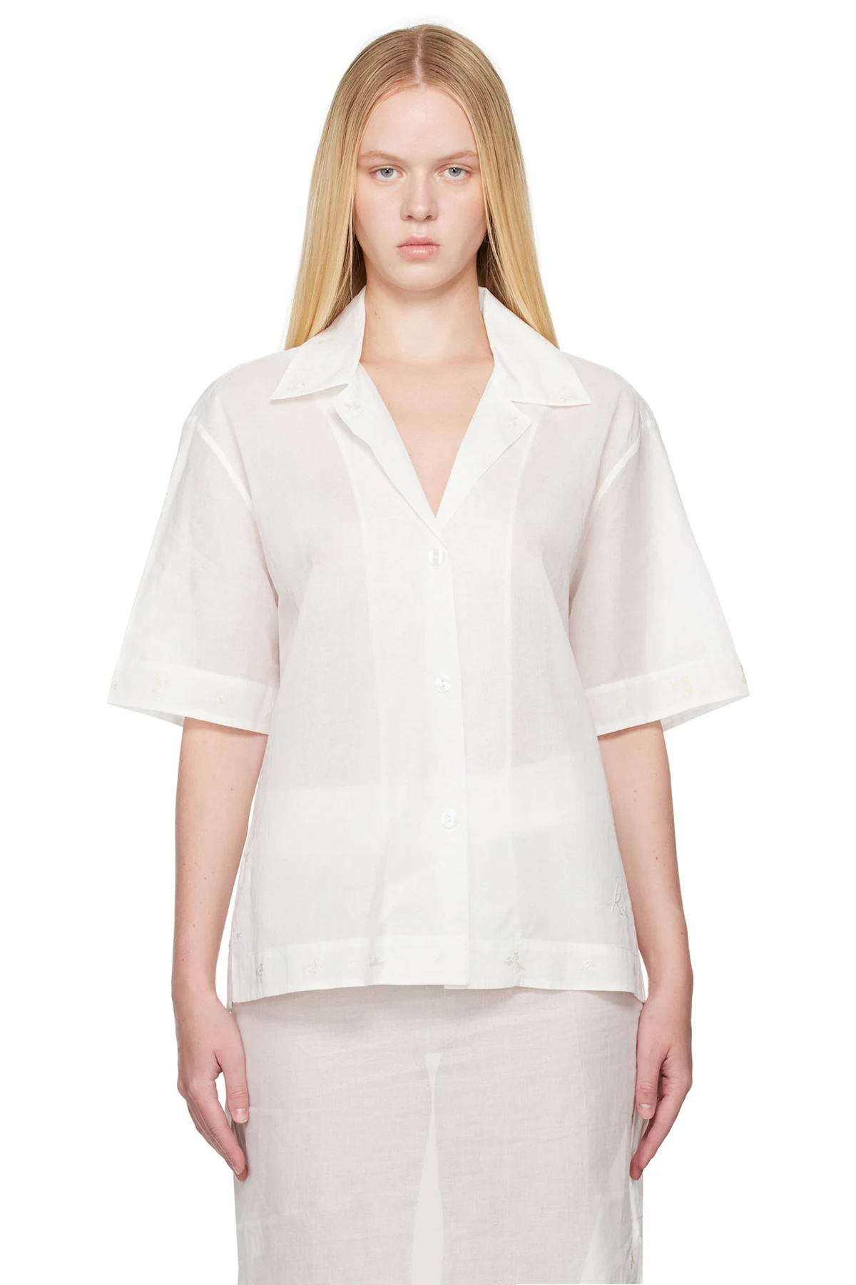 White Camp Collar Organza Shirt