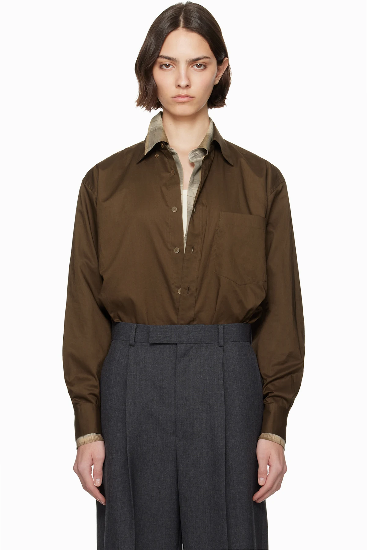 Brown Washed Finx Typewriter Button Down Shirt