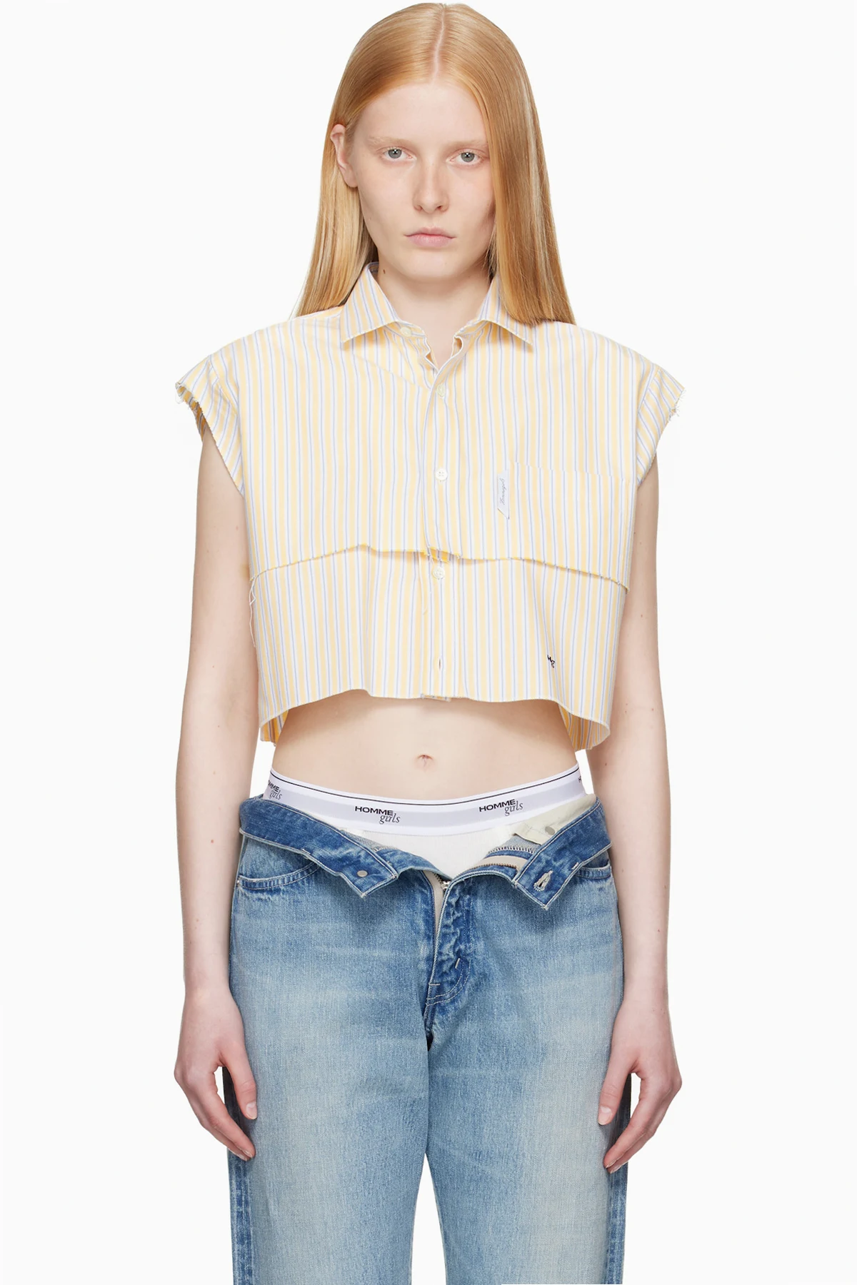 Yellow Sleeveless Layered Cropped Shirt