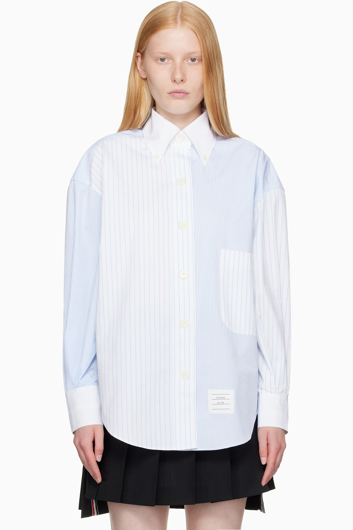 White & Blue Pinstripe Funmix Micro University Striped Shirt