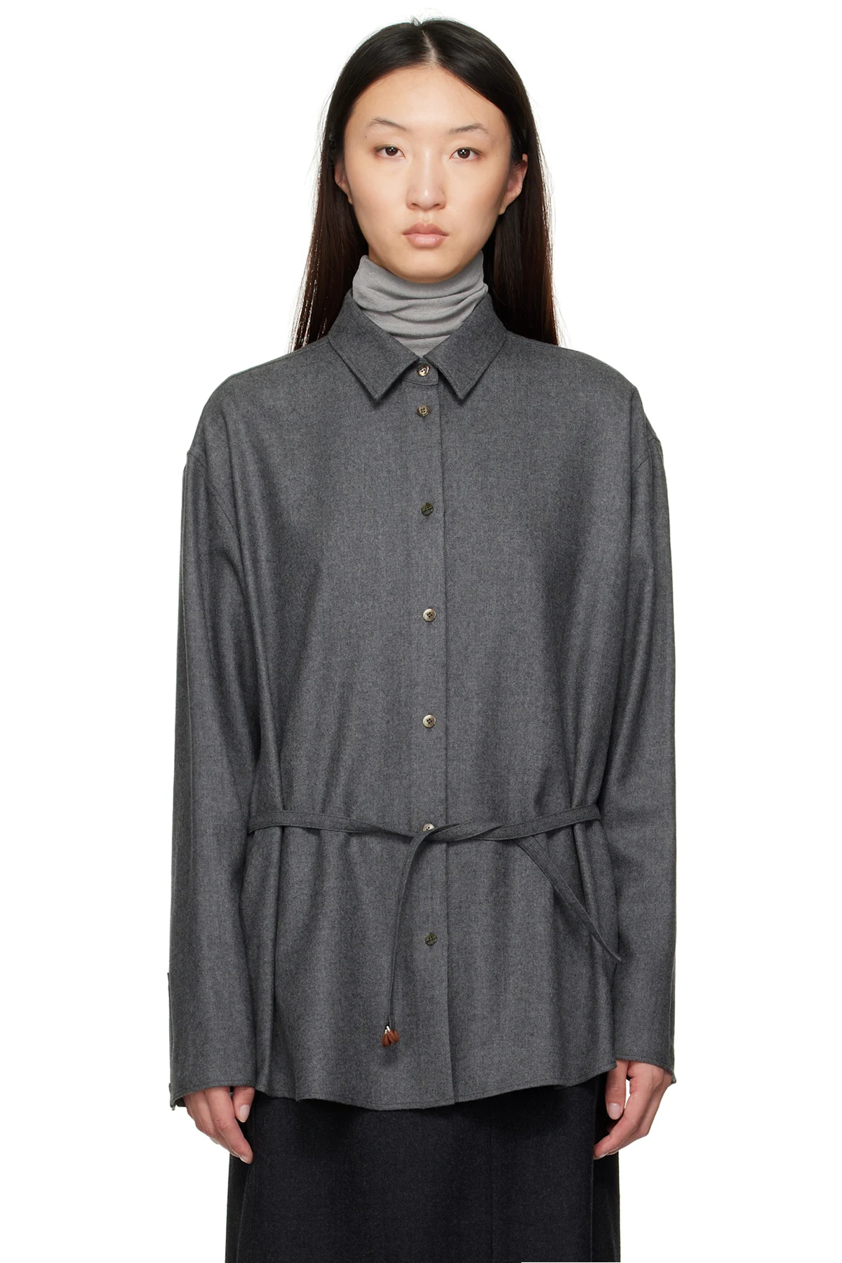 Gray Oversized Belted Shirt