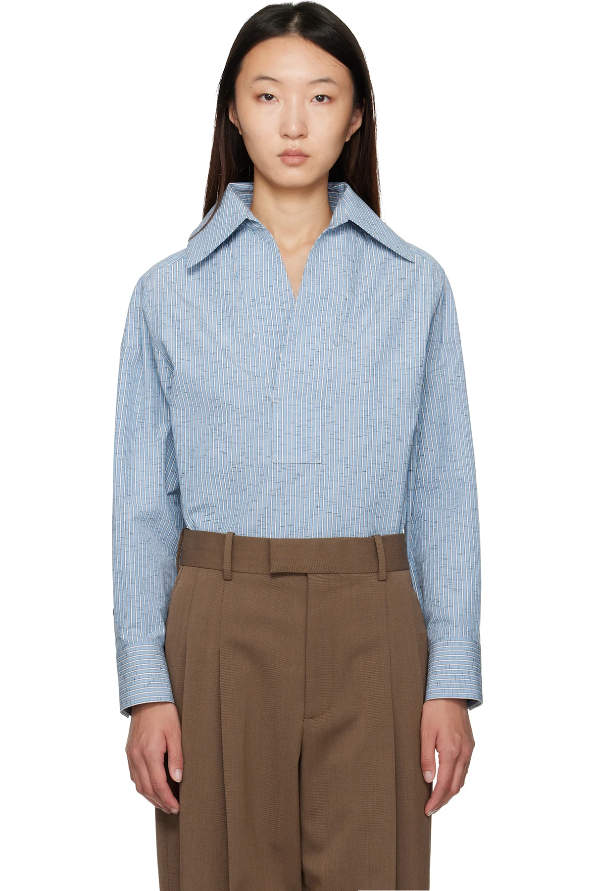 Blue Cotton & Linen Stripe Shirt