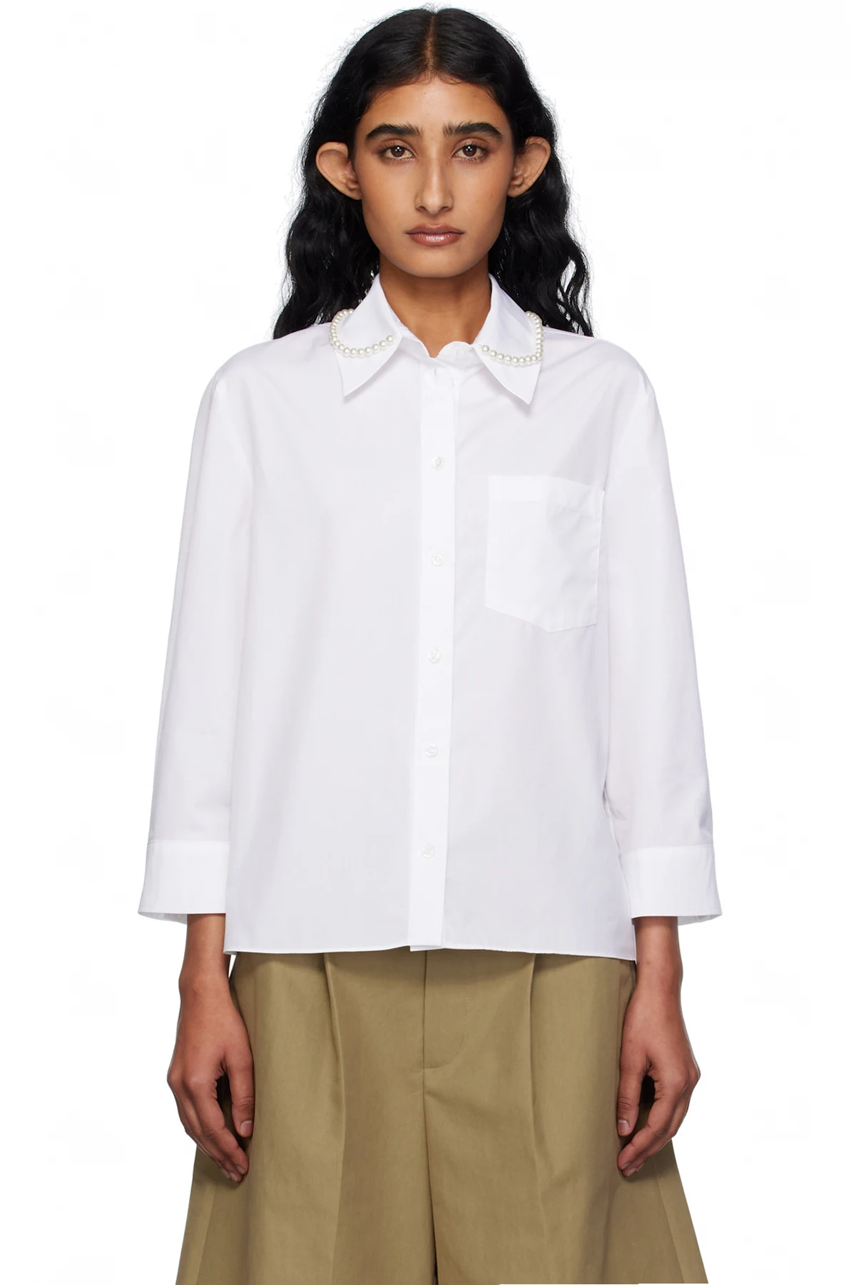 White Embellished Cropped Shirt