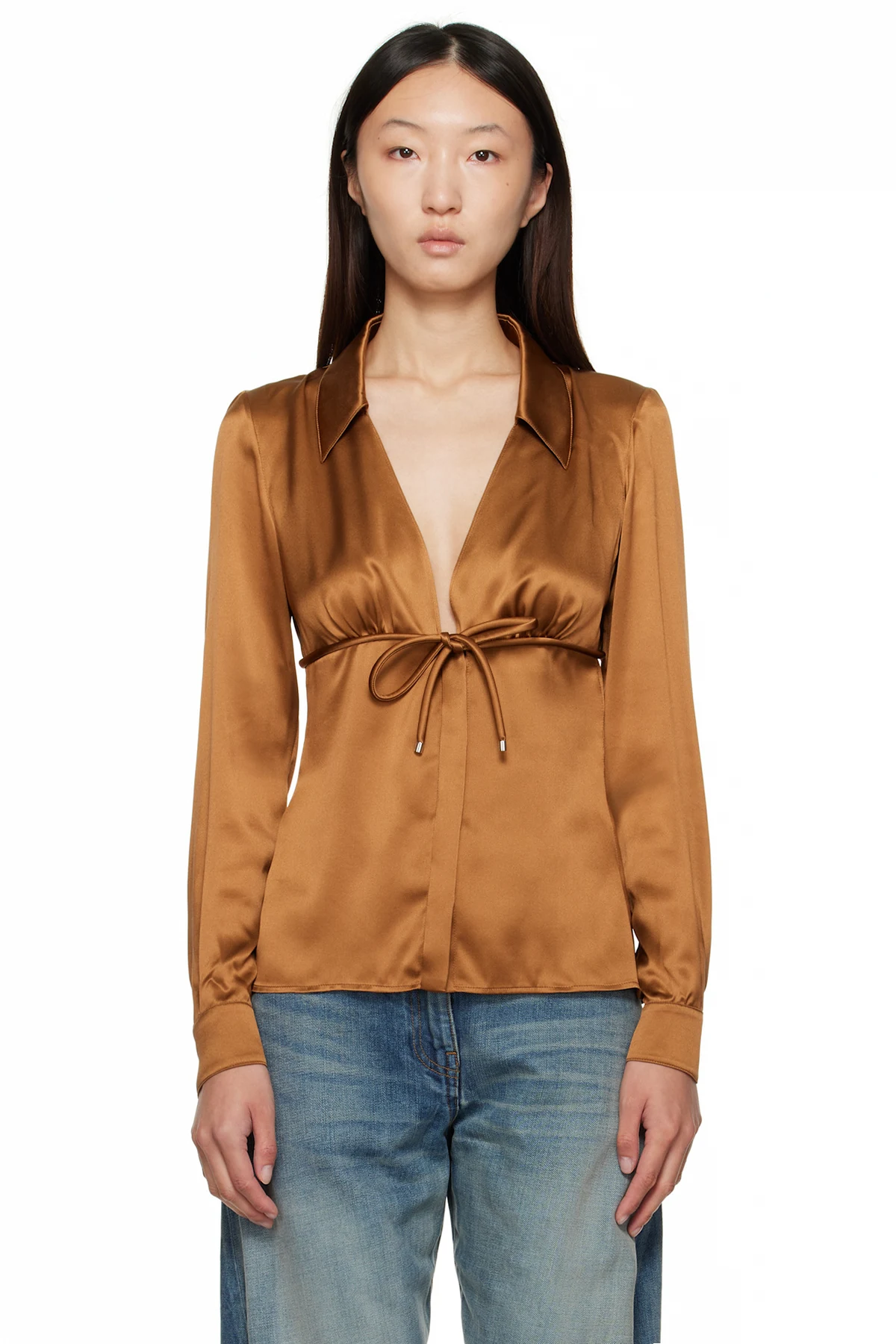 Brown Informal Silk Shirt