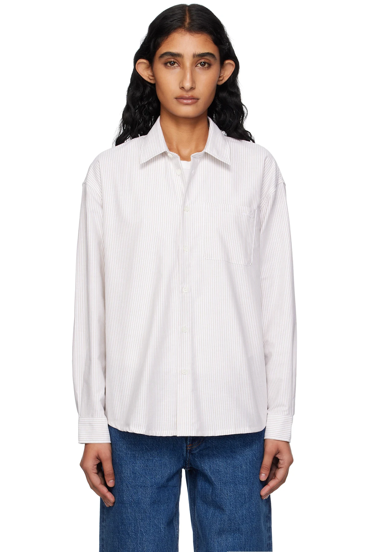 White & Beige Logo Boyfriend Shirt