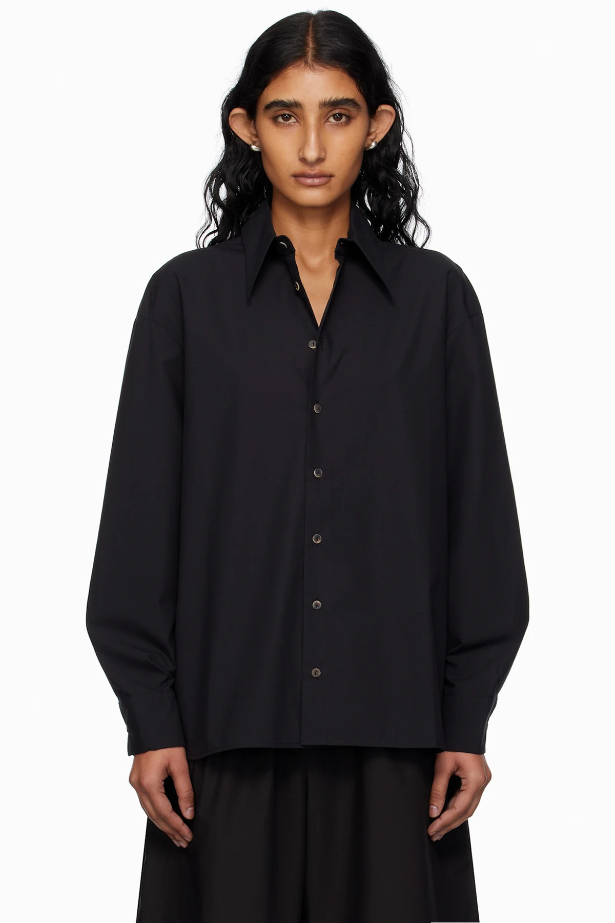 Black Cotton Poplin Oversized Long Sleeve Shirt