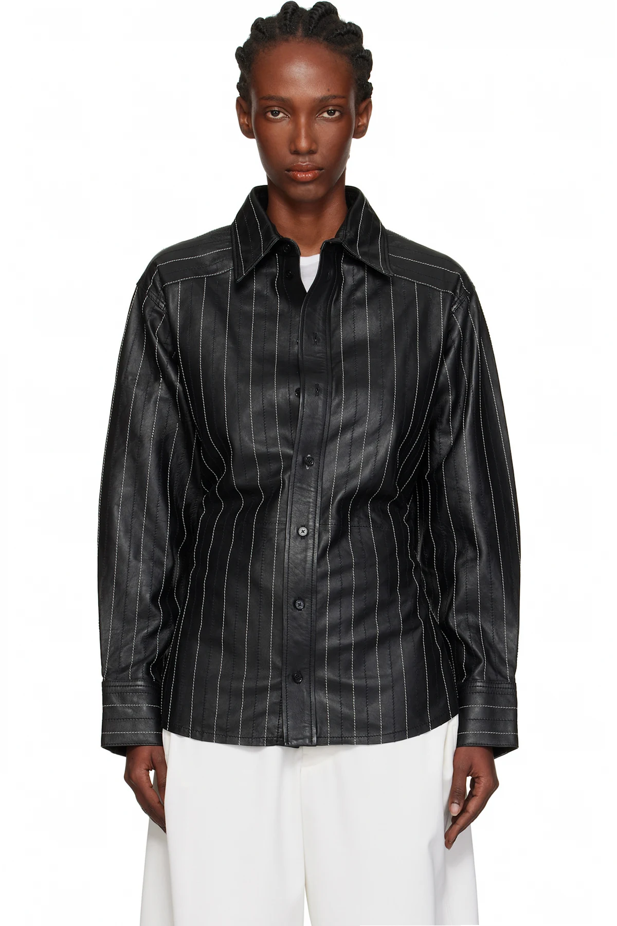 Black Tab Detail Leather Shirt