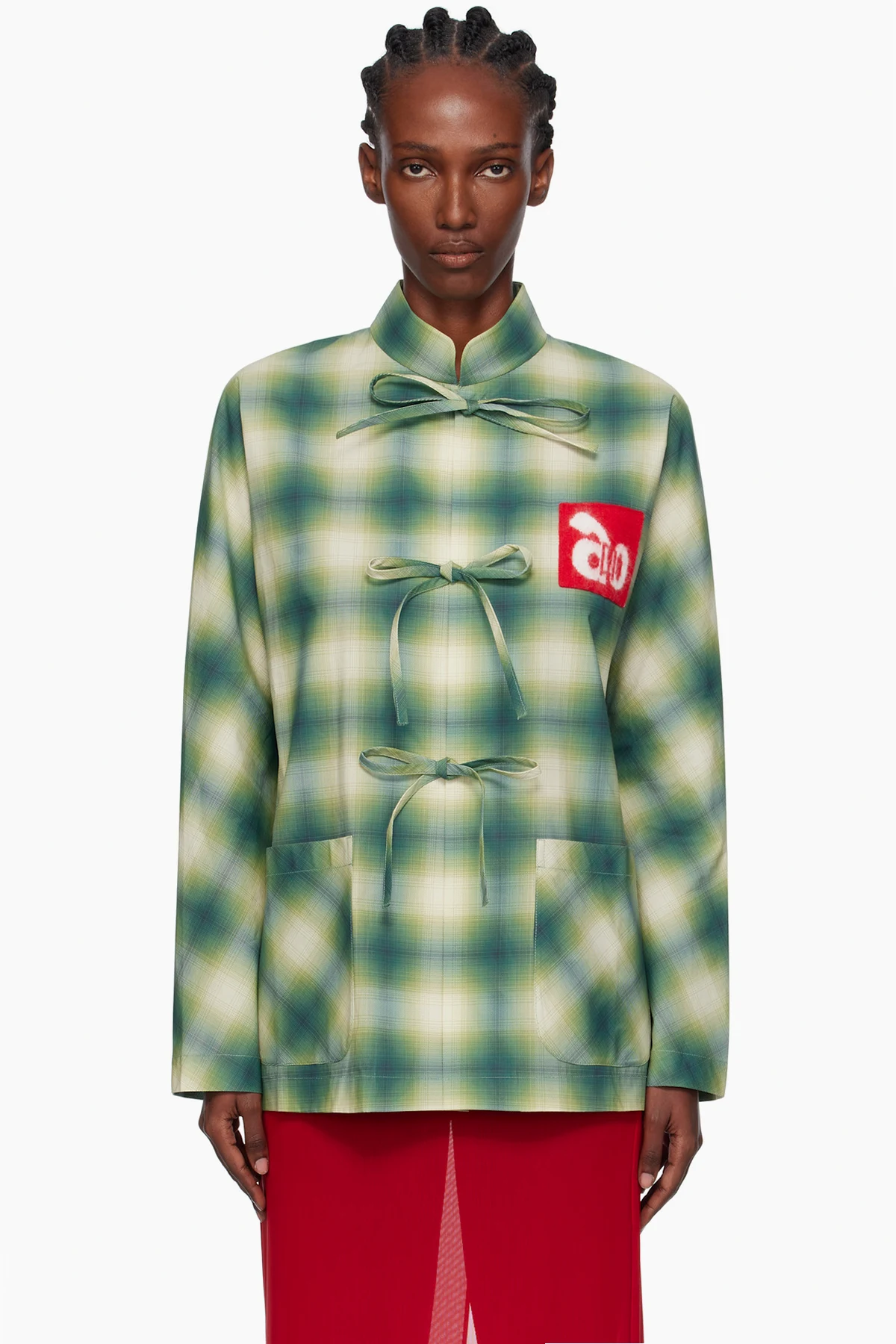 Green Stand Collar Printed Shirt