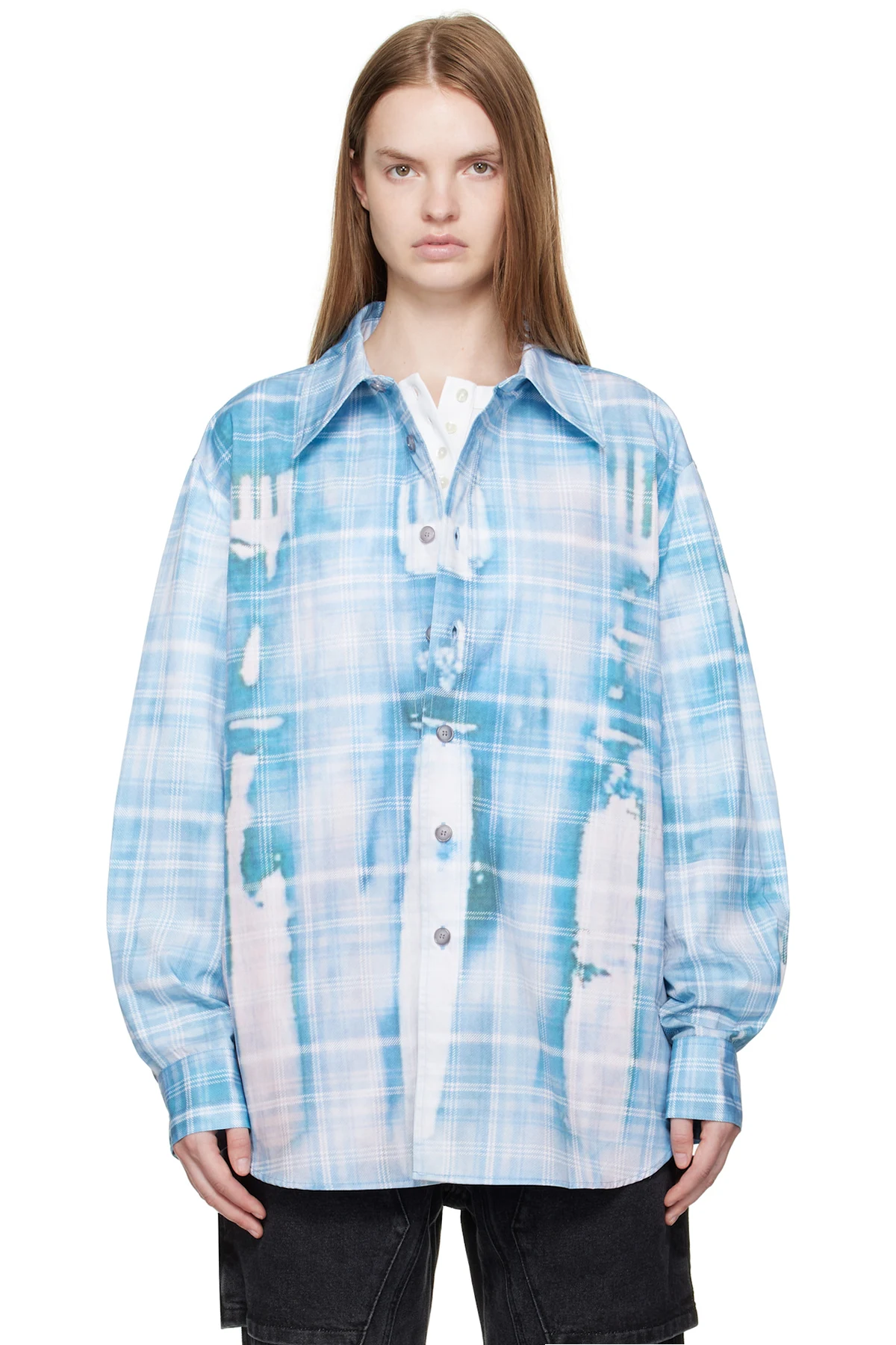 Blue Trompe L'Oeil Printed Check Shirt
