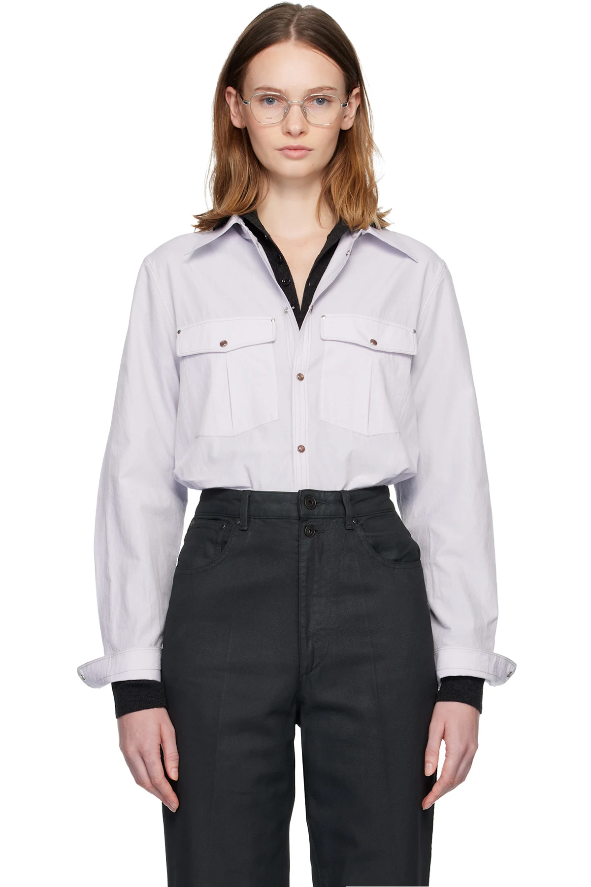 Purple Chest-Pocket Fitted Shirt