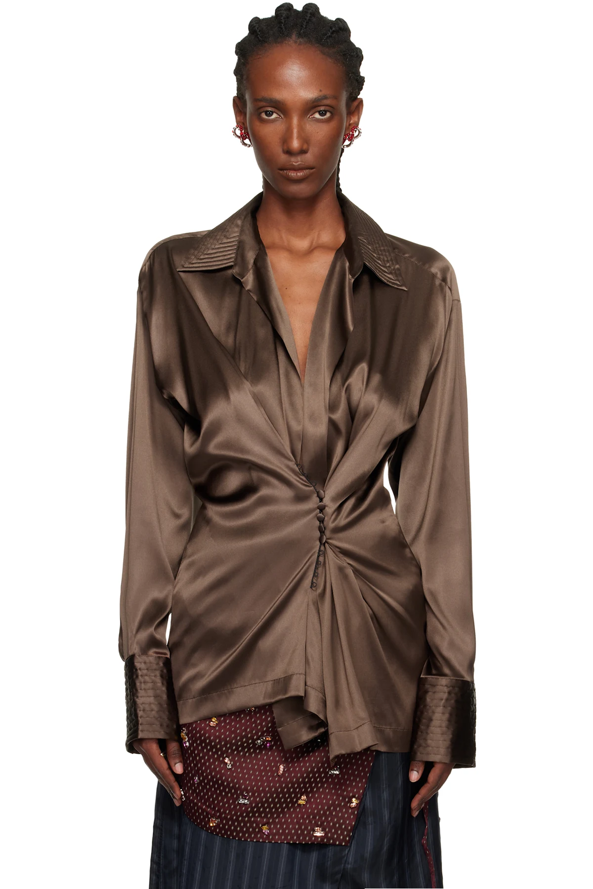 Brown Draped Shirt