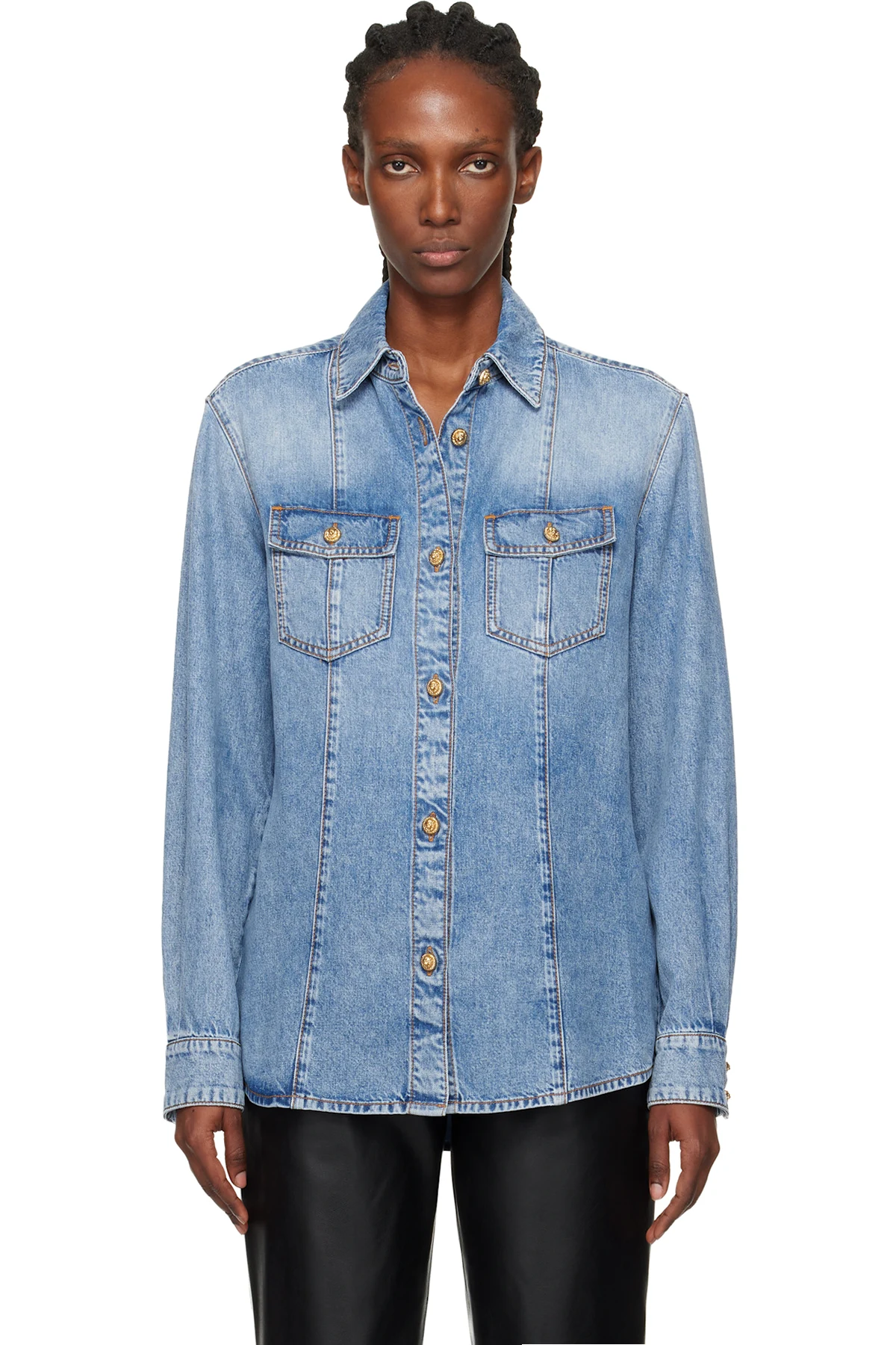 Blue Two-Pocket Denim Shirt