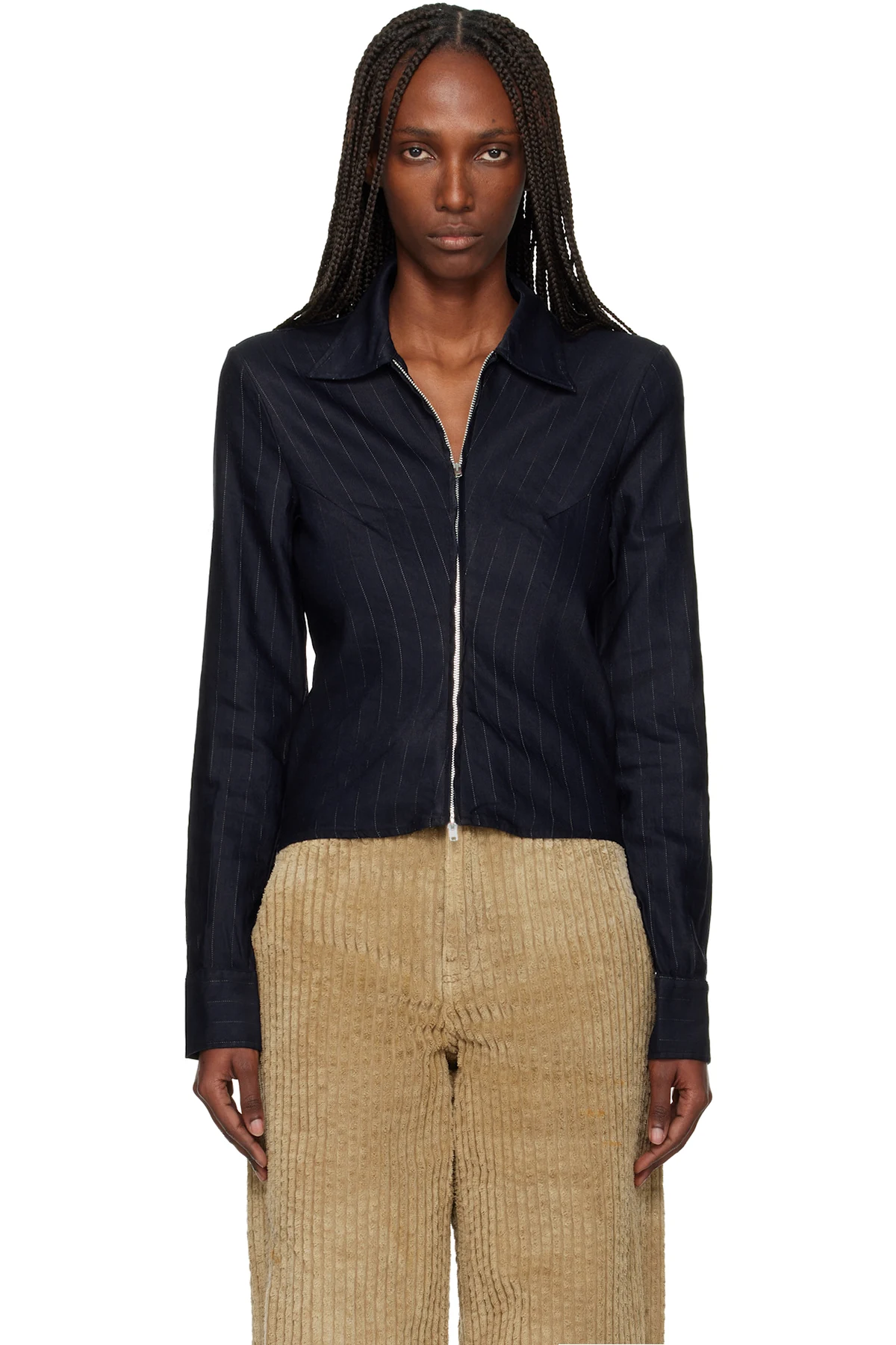 Navy Slim Zip Shirt