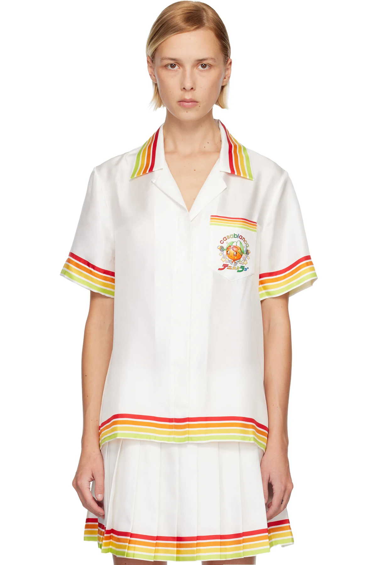 White 'Orange' Mascot Short Sleeve Silk Twill Shirt
