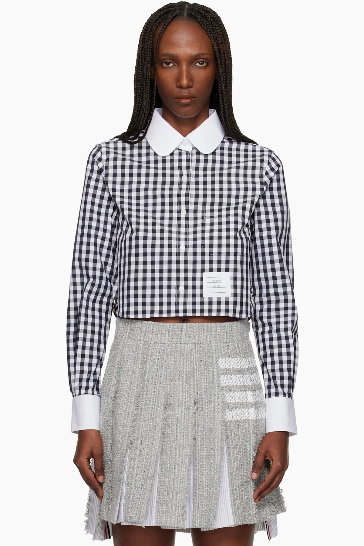 Black & White Classic Cropped Round Collar Shirt