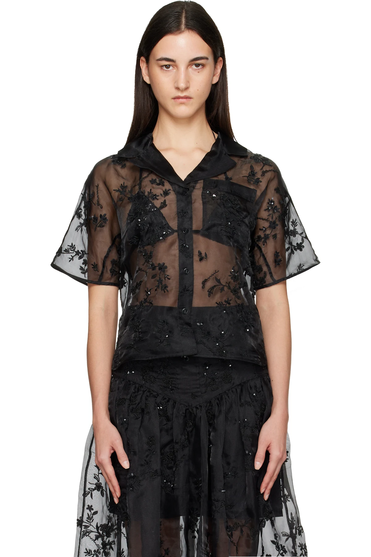 Black Embellished Organza Shirt