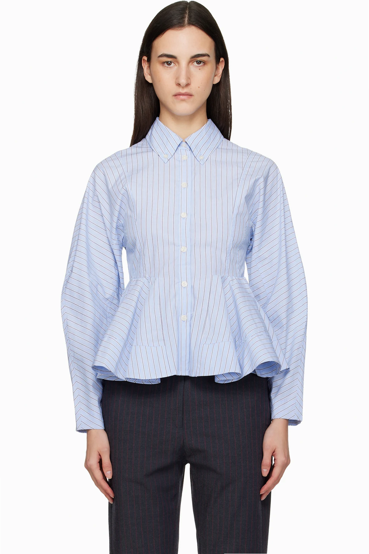 Blue Stripe Peplum Shirt