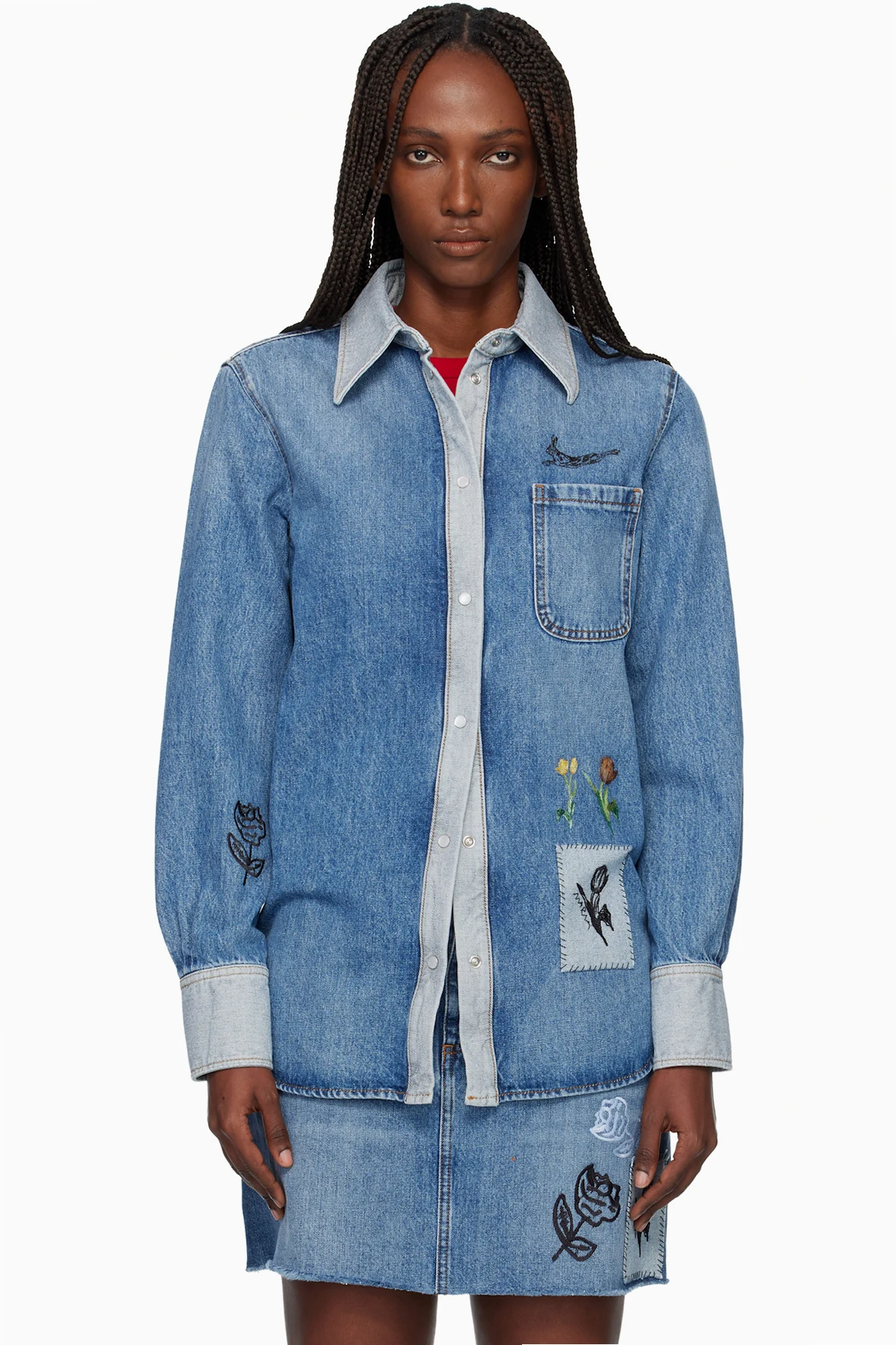 Blue Embroidered Denim Shirt
