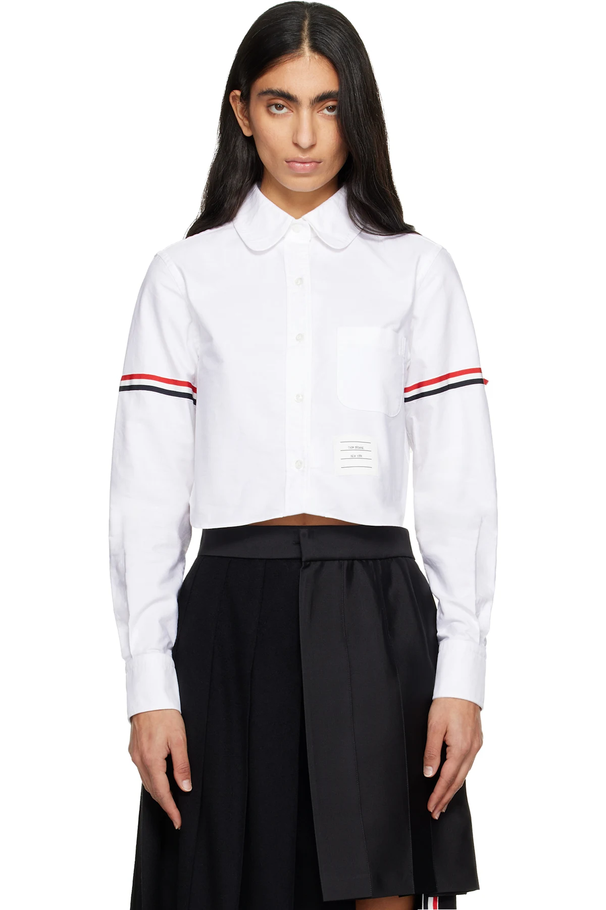 White Oxford Armband Cropped Round Collar Shirt